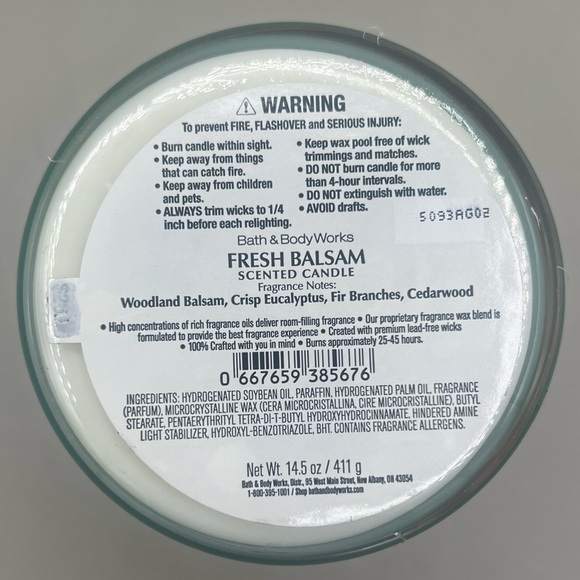 Bath & Body Works Holiday Fresh Balsam 3 Wick Candle with Box - Picture 8 of 8
